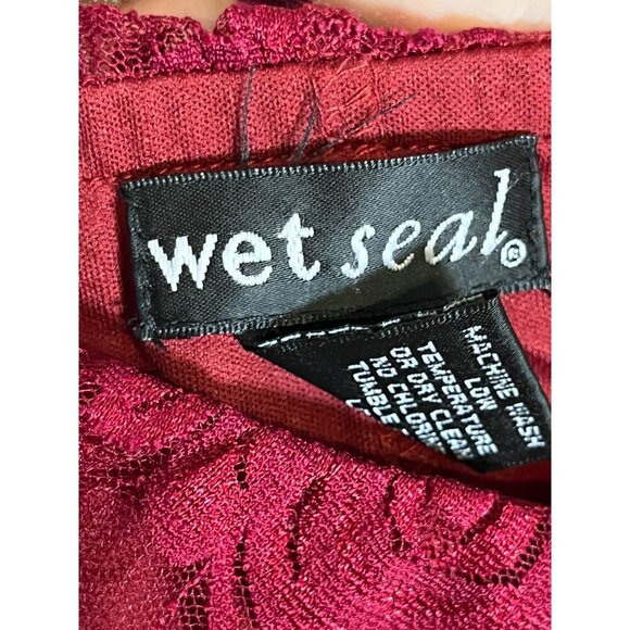 Wet Seal Floral Lace Mini Dress L Red Boho Dark Romance Y2K Grunge Mesh Classic - Picture 2 of 11